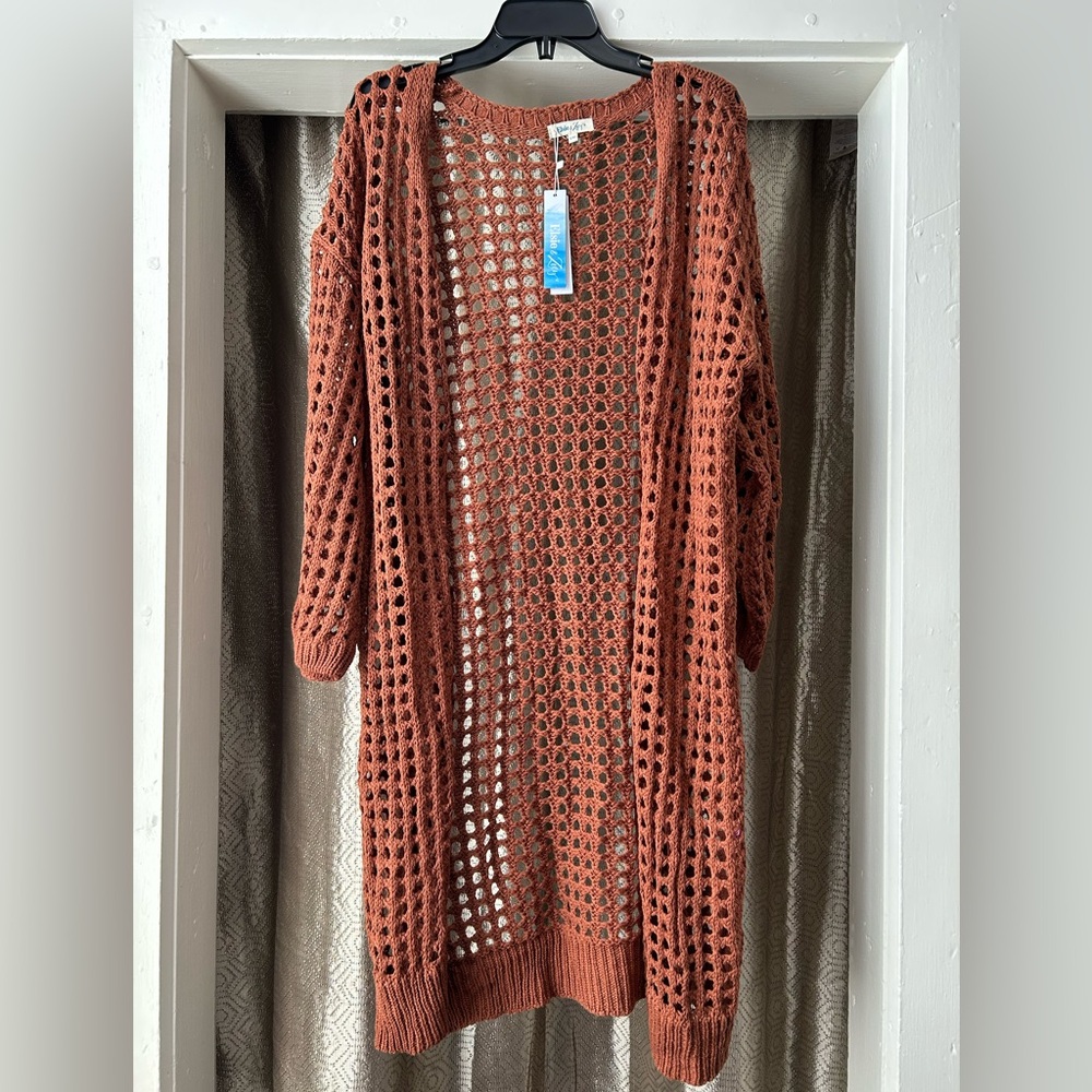 NWT Elsie & Zoey Women's Open Knit Rust cardigan size S/M